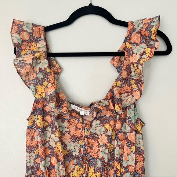 Veronica Beard Malgosia Floral Print Button Front Ruffle Midi Dress Sz 6 Cotton - Picture 4 of 16